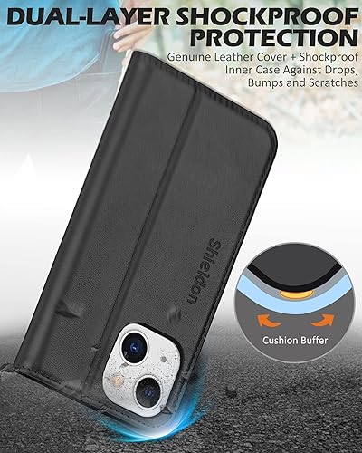 Miniatura 6 de SHIELDON Funda para iPhone 13 Mini 5G, cartera de piel auténtica, cierre magnético, ranuras para tarjetas, función atril, funda de protección