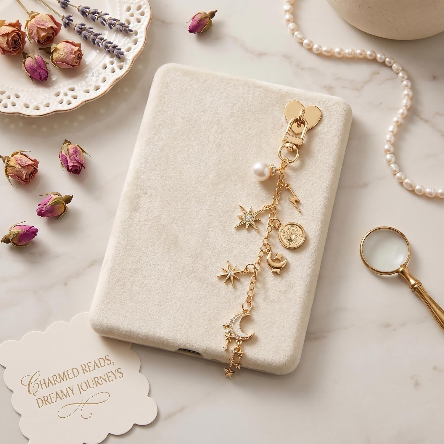 cioatu E-Reader Charm Chains with Type-C Dust Plug, Cute Star Butterfly Cherry Phone Charm Bracelet, Creative Reading Accessories for Kindle, Gift for Kindle E-Reader Phone