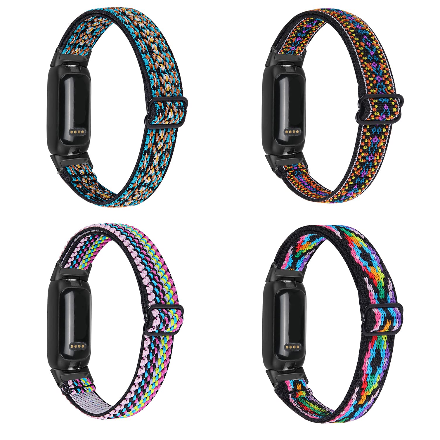 Maucoray Watch Band Compatible for Fitbit Inspire 3 Strap, Nylon Elastic Stretchy Adjustable Wrist Bracelet Replacement Accessories Wristband (4-Packs-A)
