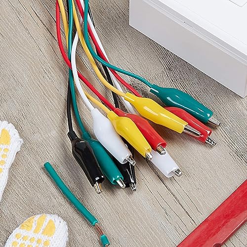 Miniatura 15 de WGGE WG-026 Juego de cables de prueba de 10 piezas y 5 colores y clips de cocodrilo, cable de cobre de 20.5 pulgadas/22 AWG. Los clips se sueldan