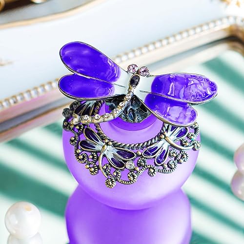 Miniatura 6 de YU FENG 40ml Botella de perfume de vidrio recargable vacía con libélula púrpura elegante, botella de perfume con tapa de mariposa esmerilada retro
