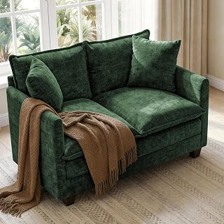 52" Loveseat Sofa, Modern Love Seat Couches, Small Loveseat for Small Spaces, Comfy Chenille Deep Seat Cloud Loveseat with 2 Pillows for Living Room, Bedroom,Apartment and Office, Green