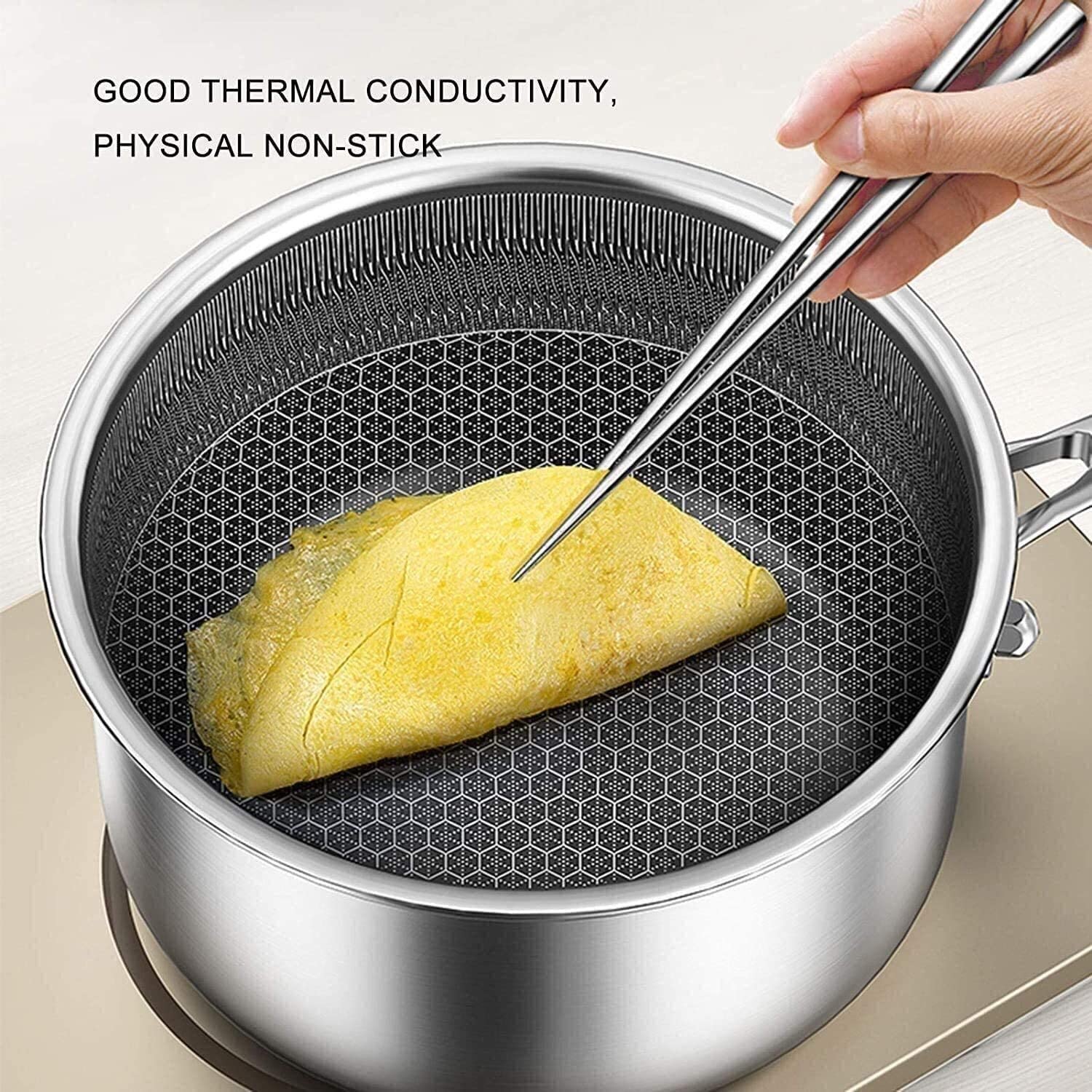 Padella antiaderente in acciaio inox con coperchio, manico ergonomico per salse, stufati e uso quotidiano in cucina