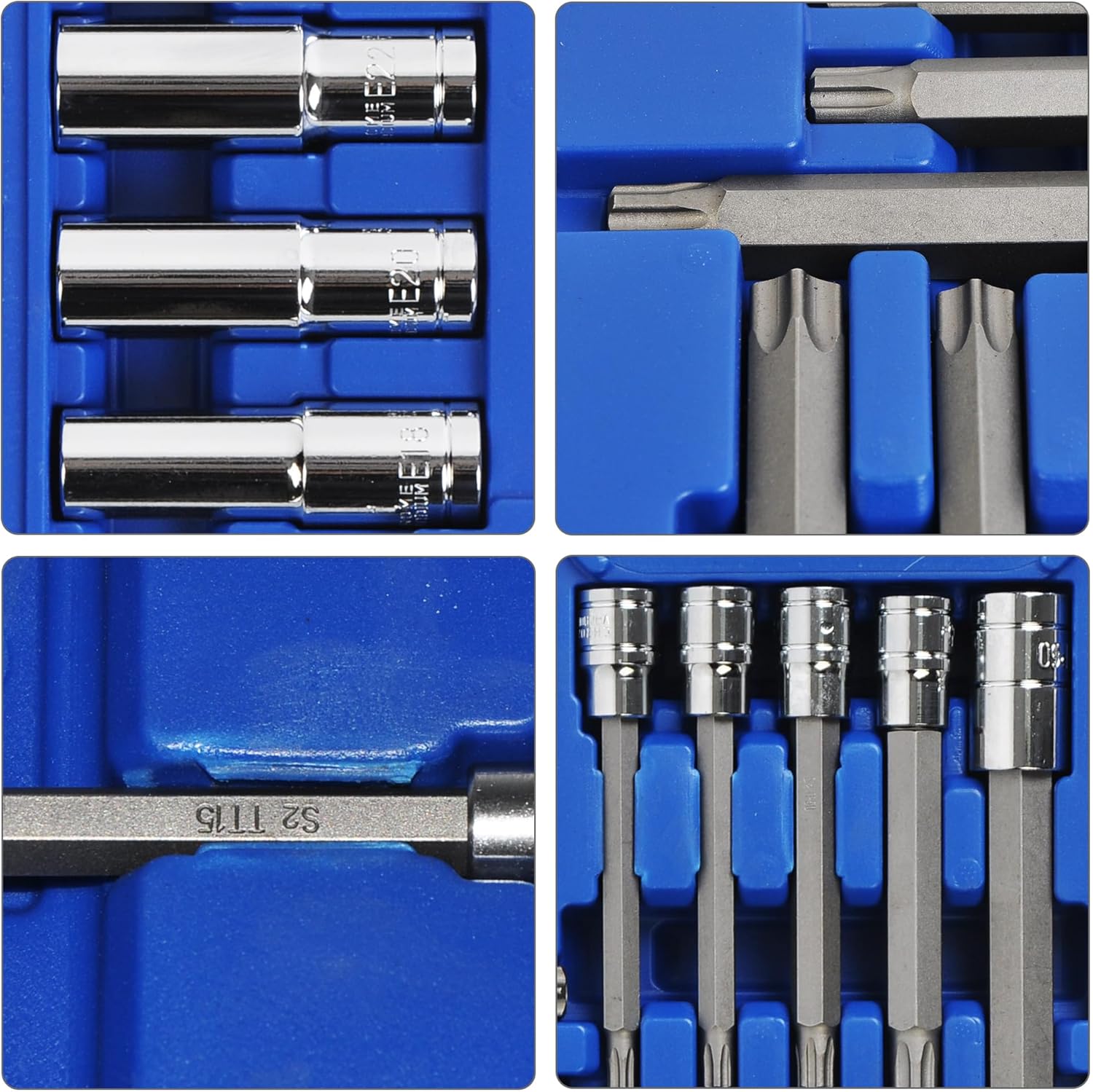 60pcs Extra Long Socket Bits and Deep Socket Set, S2 Tamperproof Torx Plus Bits and Cr-V Steel E-Torx Socket, 1/4Inch 3/8Inch 1/2 Inch Drive