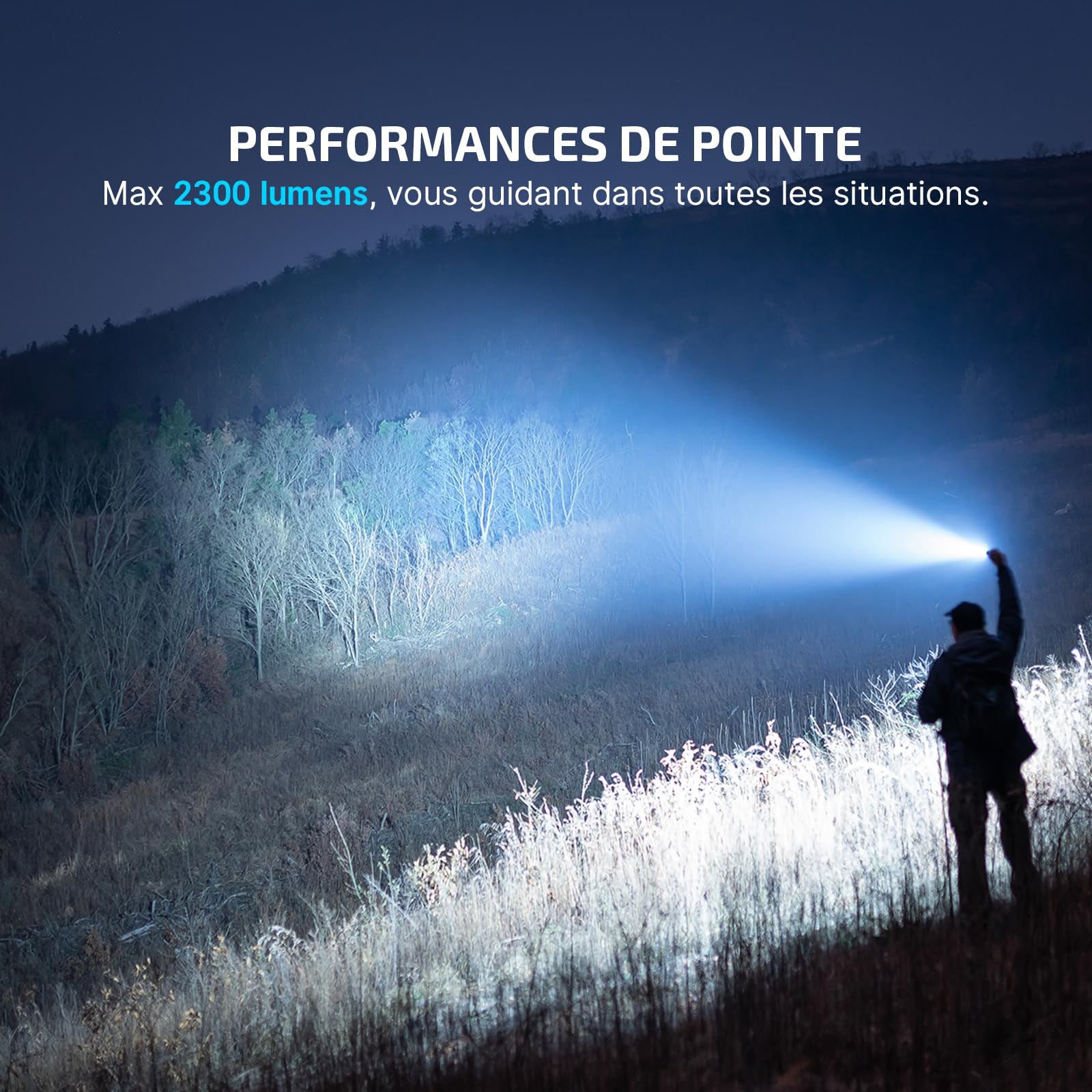 OLIGHT Warrior 3s Lampe de Poche Tactique 2300 LM, 300M, Charge via USB-C | Équipé de Capteurs, Double Interrupteur, Étanche IPX8, Adapté au Camping, à la Randonnée et aux Situations d'Urgence