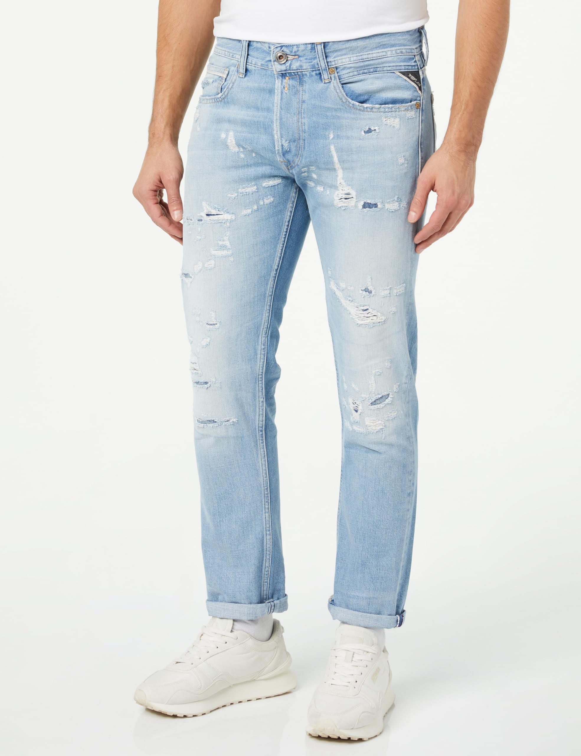 Replay Herren Jeans Grover Straight-Fit Aged, Light Blue 010 (Blau), 30W / 32L