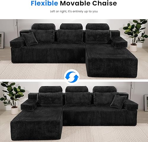 Miniatura 4 de Sofá modular de 106 pulgadas con respaldo alto, sofá modular en forma de L, diván convertible izquierdo o derecho, pana nube, sofás sin hueso,