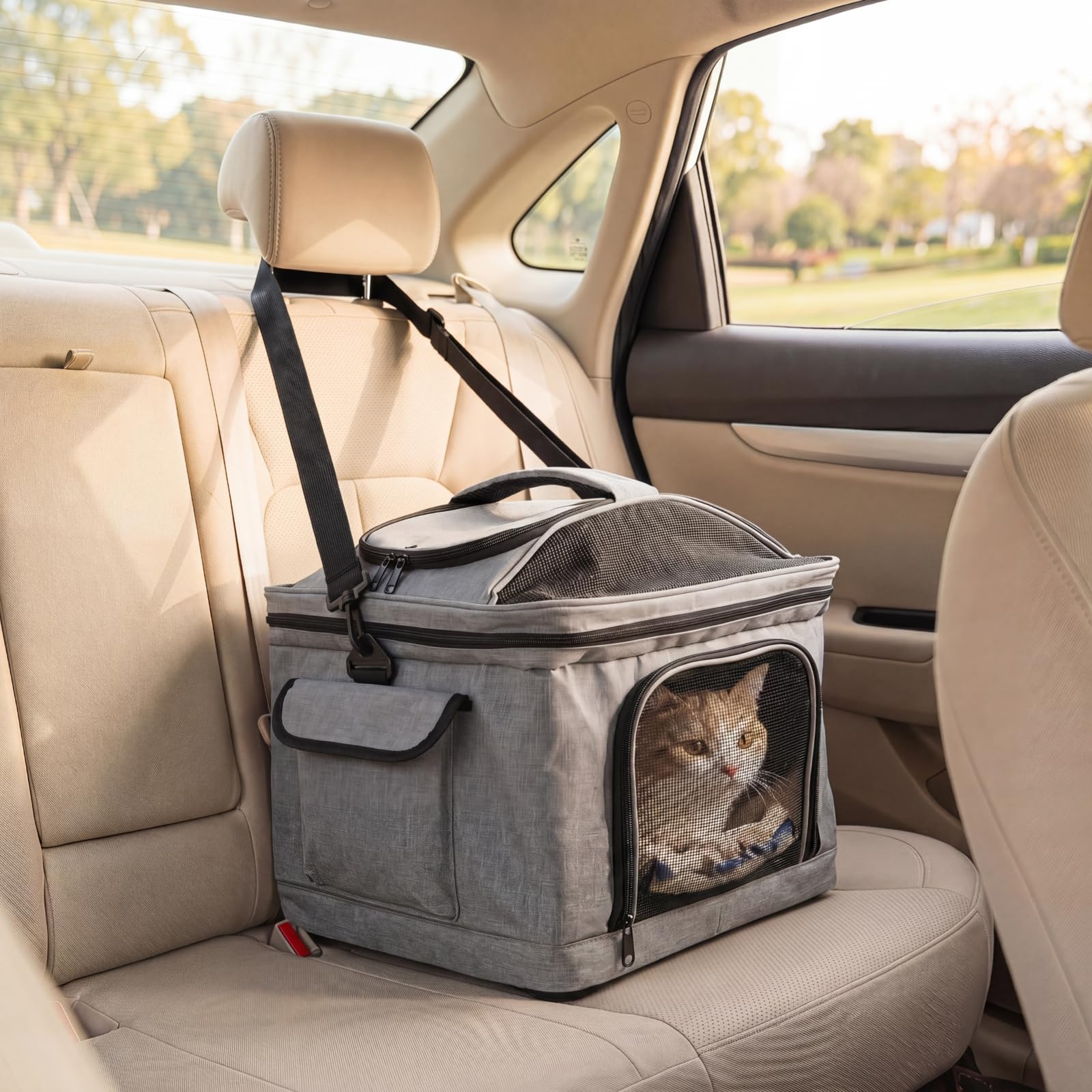 COSTWAY Transportín para Mascotas con Ruedas y Asa Telescópica | 33 x 43 x 35 cm Transportin para Perros y Gatos con Correa para Hombro, Alfombra Lavable, Ventanas Transpirables, Cremalleras