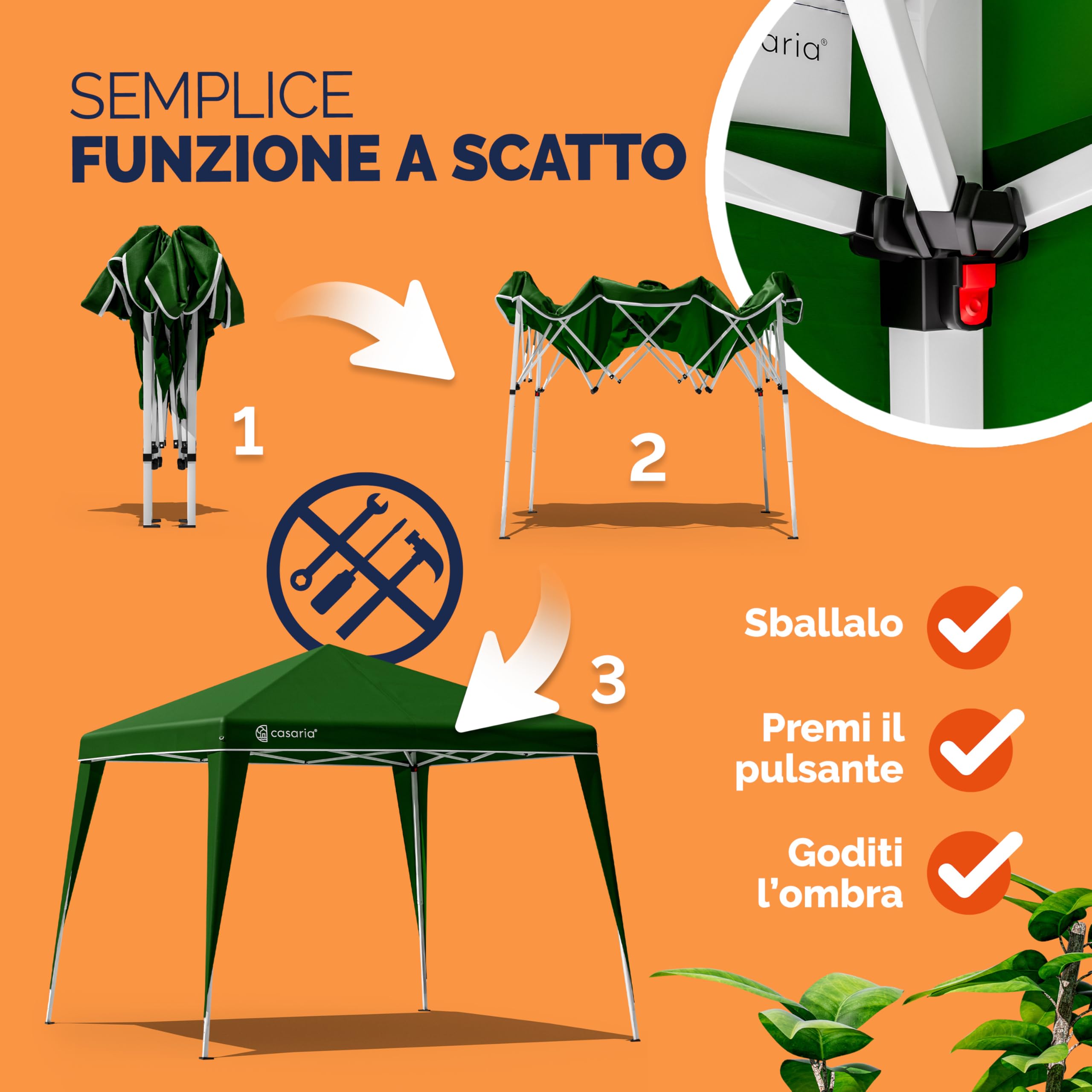CASARIA® Gazebo da Giardino Capri 3x3m Pop-Up Protezione 50+ Impermiabile Tenda a Fisarmonica Verde