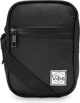Vibe Festival Gear Small Crossbody Sling Bag for Women Men 5in1 Multi-Use from rPET Recycled Polyester Belt Bag Cross Body Backpack Fanny Pack Purse - Black