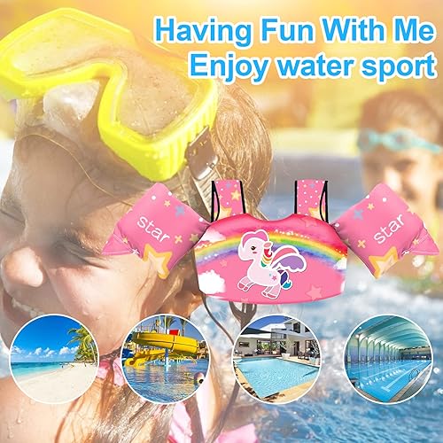 Miniatura 158 de Chriffer Chaleco salvavidas para niños de 22 a 66 libras, flotadores con arnés de hombro y alas de brazo para bebés de 2, 3, 4, 5, 6, 7 años