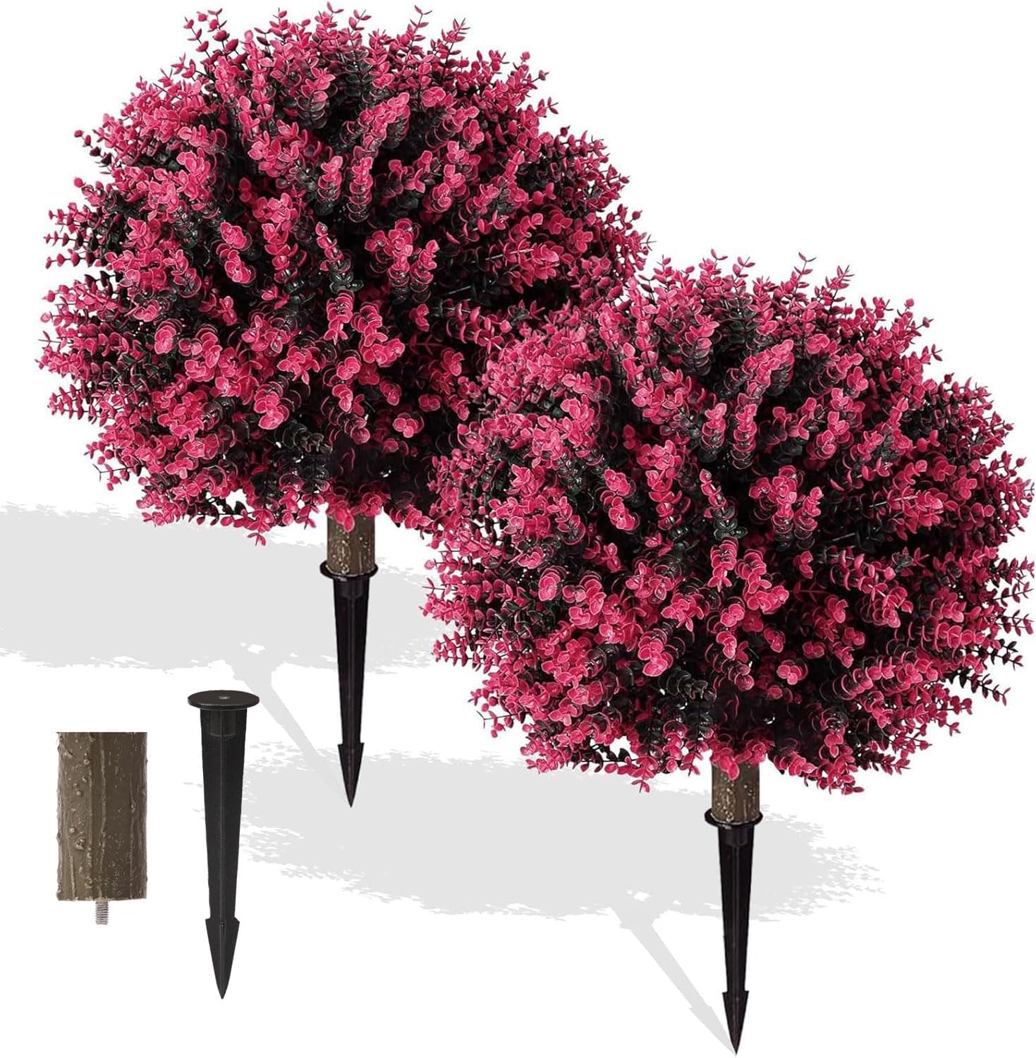 Heavy Artificial Boxwood Topiary Ball Trees with Ground Spike, 2 Pack Artificial Bushes Shrubs for Outdoor, UV Resistant Fake Evergreen Plants for Garden, Yard, Porch, Patio Decor