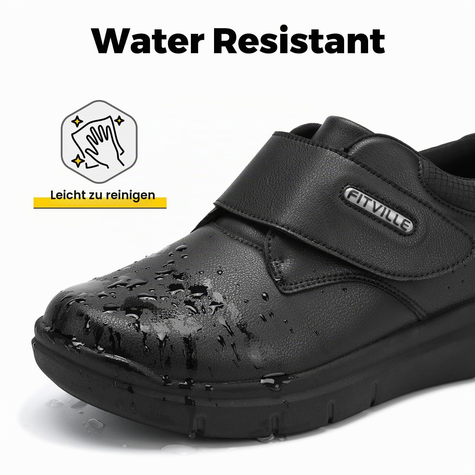 FitVille Weite Lederschuhe mit Klettverschluss Herren Business Casual Verbandschuhe Gesundheitschuhe Freizeitschuhe Bequeme Sneaker Walkingschuhe Büro EasyTop V4