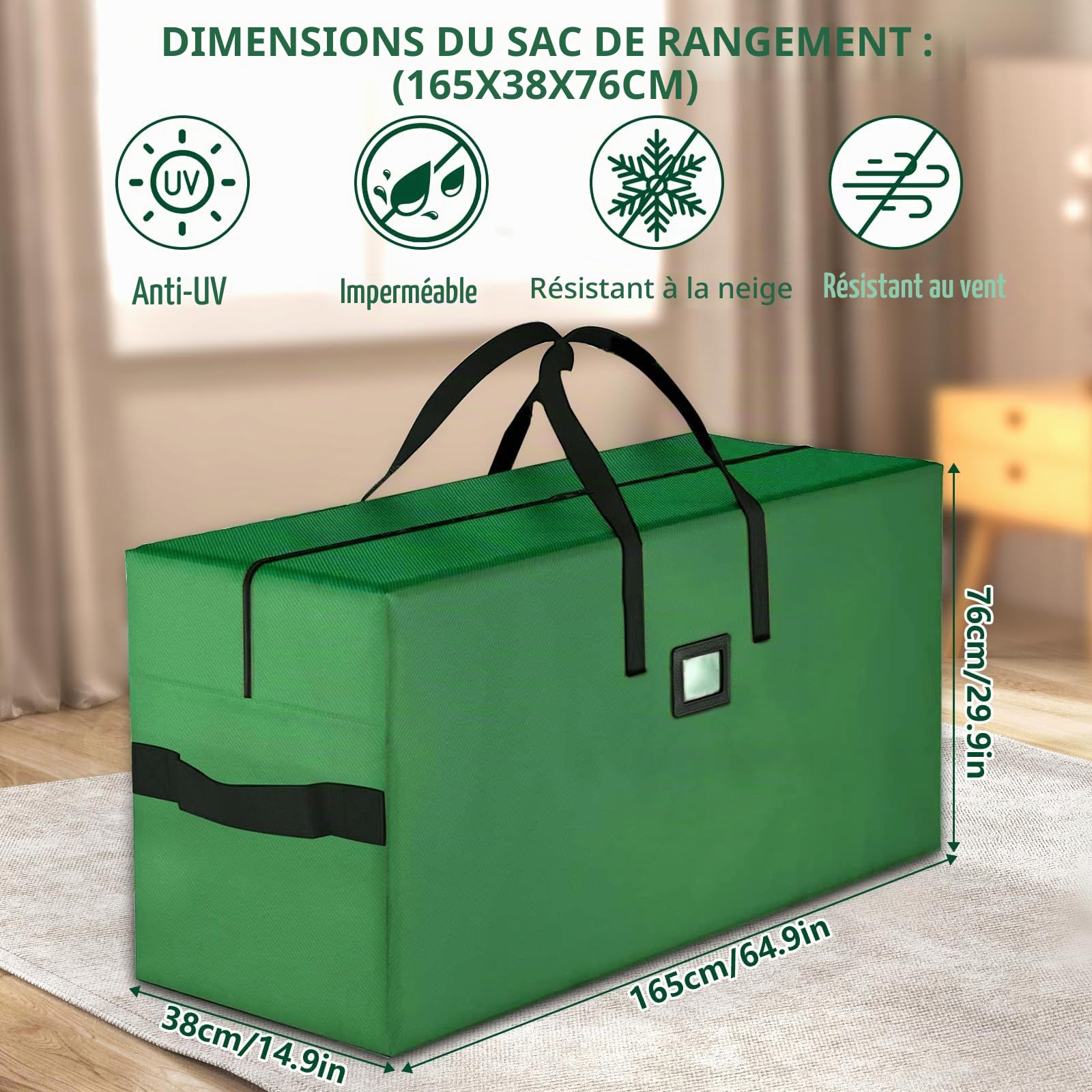 ENCOUN Sac de Rangement XXXL, Housses de Coussin d'extérieur, Tissu Oxford 600D Housse de Rangement, Iimperméable Rangement Coussin Salon de Jardin, 165*38*76cm Sac Rangement Couette pour Sapin Noel