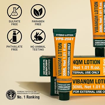 VIBANQUENTMANKA Lotion Korean Moisturizer for Acne-Prone Skin, Barrier & Wrinkle Care with PDRN, Centella Asiatica & Salmon Extract, 30 mL / 1.01 fl. oz.