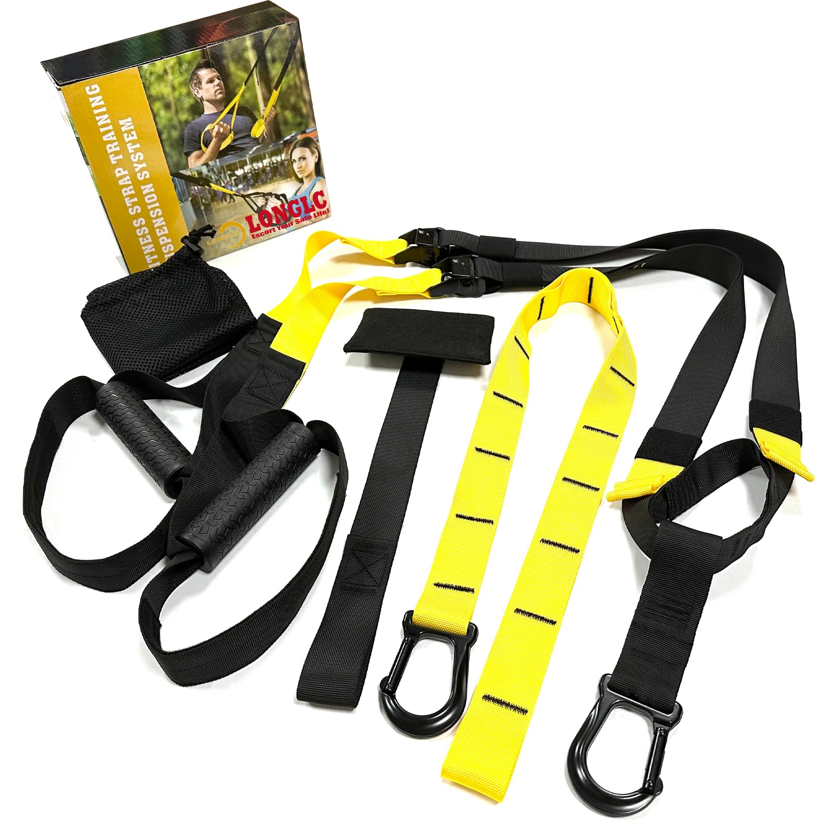 LONGLC Fitness Strap, Home Resistance Training Kit, Workout Straps with Handles for Home Gym, Yoga Bands for Stretching, Exercise Straps, Yoga Stretching Strap, Bodyweight Resistance Workout Straps for Indoor & Outdoor