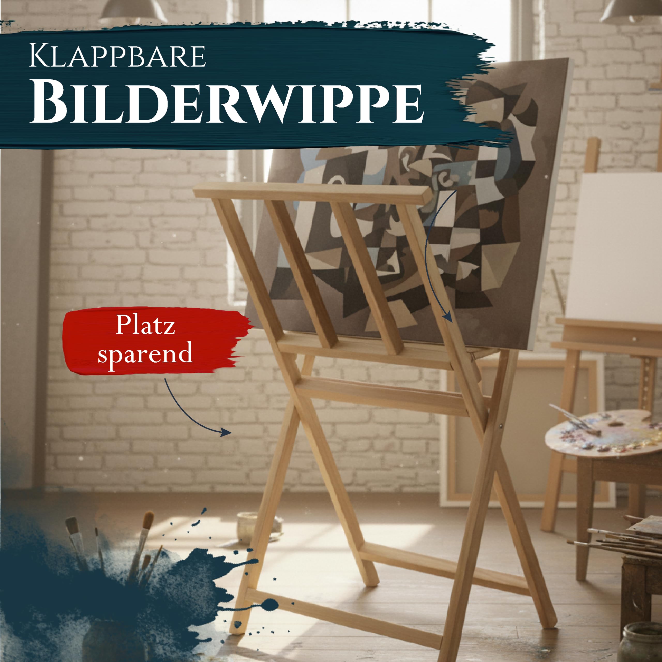 Artina Bilderwippe Bilderständer aus Buchenholz klappbarer Grafik-Ständer 65x48x71 cm – Bilderkrippe zur Aufbewahrung & Präsentation von Leinwänden, Zeichnungen, Gemälden