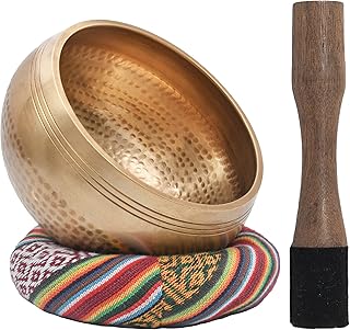 Authentic Tibetan Singing Bowl From 7 Planets, Hand Hammered Design | Meditation Sound Bowl, 7 inch Mallet & Cushion for Y...