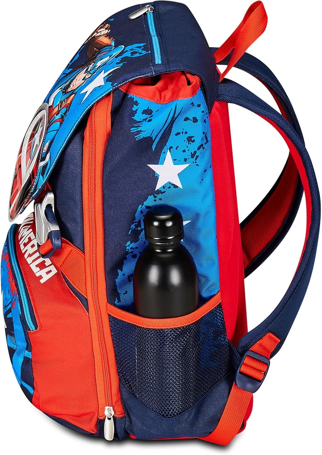 Seven Zaino Scuola Estensibile con Astuccio 3 Zip, Doppio Scomparto, Tasca Porta Borraccia, Blu e Rosso
