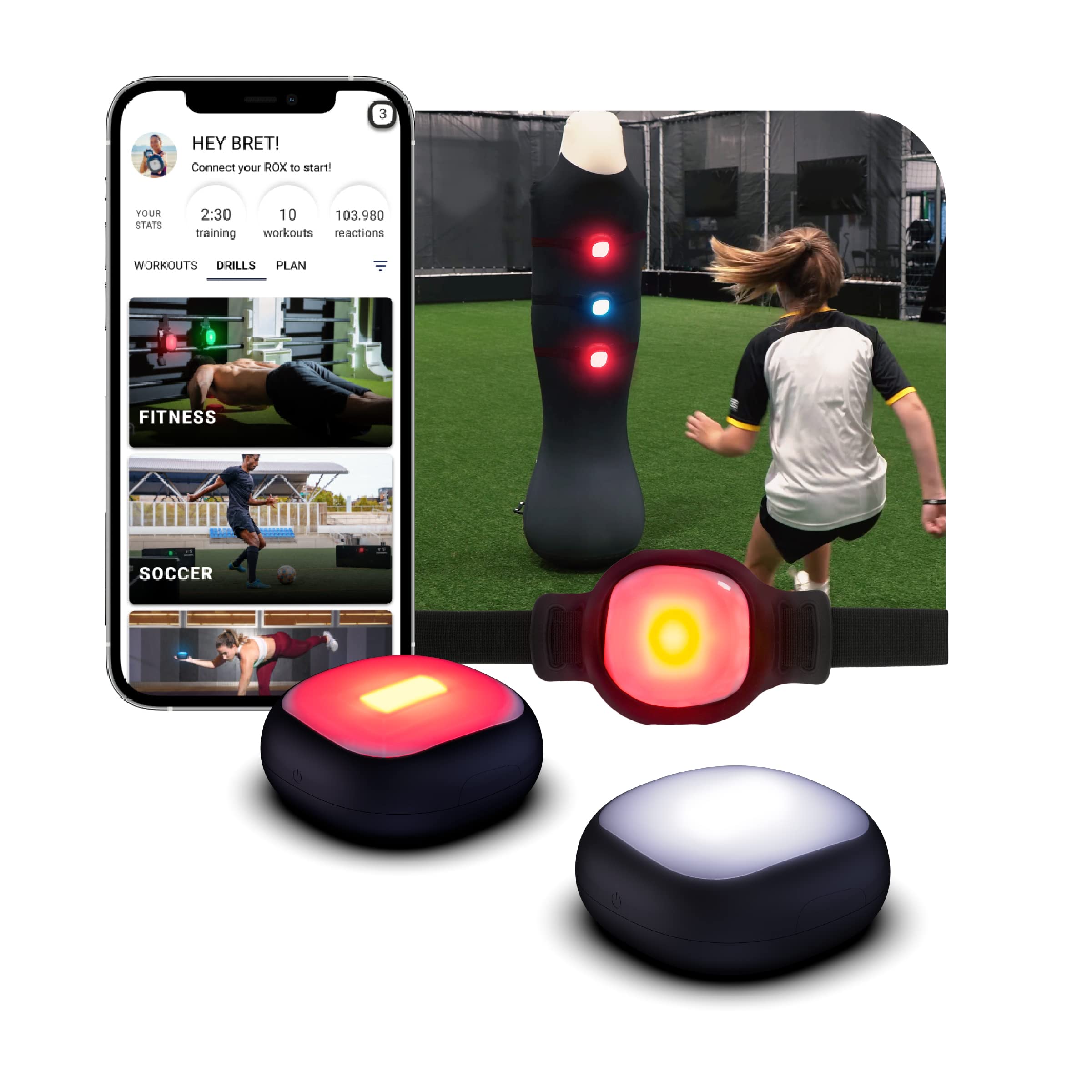 ROXPro Flash Reflex Reaction and Cognitive Training Kit - LED Light Pods with Smart App-Connect for Sport, Fitness, Speed and Agility - for Coaches, Gyms and Individual Athlete Workouts