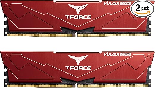 TEAMGROUP T-Force Vulcan DDR5 32GB (2x16GB) 6000MHz (PC5-48000) CL38 Intel XMP 3.0 & AMD Expo Compatible Desktop Memory Module Ram Red FLRD532G6000HC38ADC01