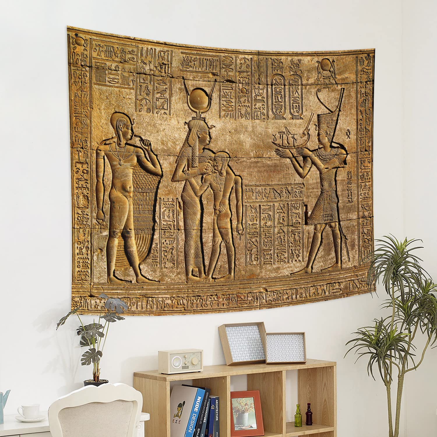 YONGFOTO 220x190cm L'Egypte ancienne Tapisserie, Sculptures hiéroglyphiques Tapisseries Motif Pharaons Egyptiens Gravure Pharaons Egyptiens Tapisserie pour salon dortoir décor tapis