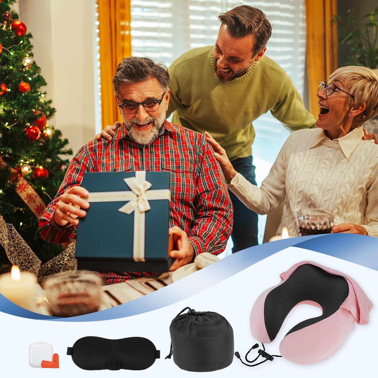 Travel Neck Pillow with Extra Large Hood for Airplane, Washable Memory Foam Pillow, Suitable for Offices, Road Trip, Pink