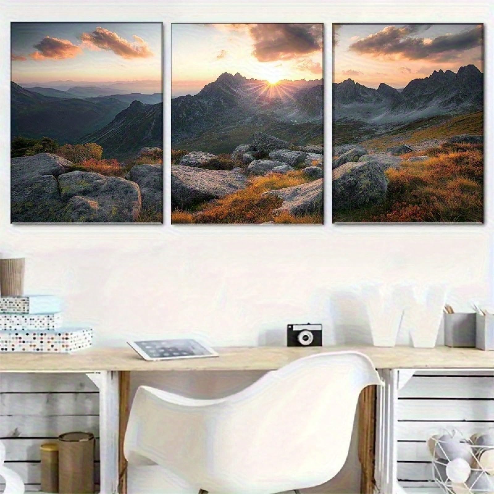 ZBELLO Set of 3 Mountain Sunset Canvas Wall Art, Nature Scenery Sunrise Peak Landscape Wall Prints, Mountain Range Wall Pictures for Living Room Bedroom Decor, Unframed (21x30cm)