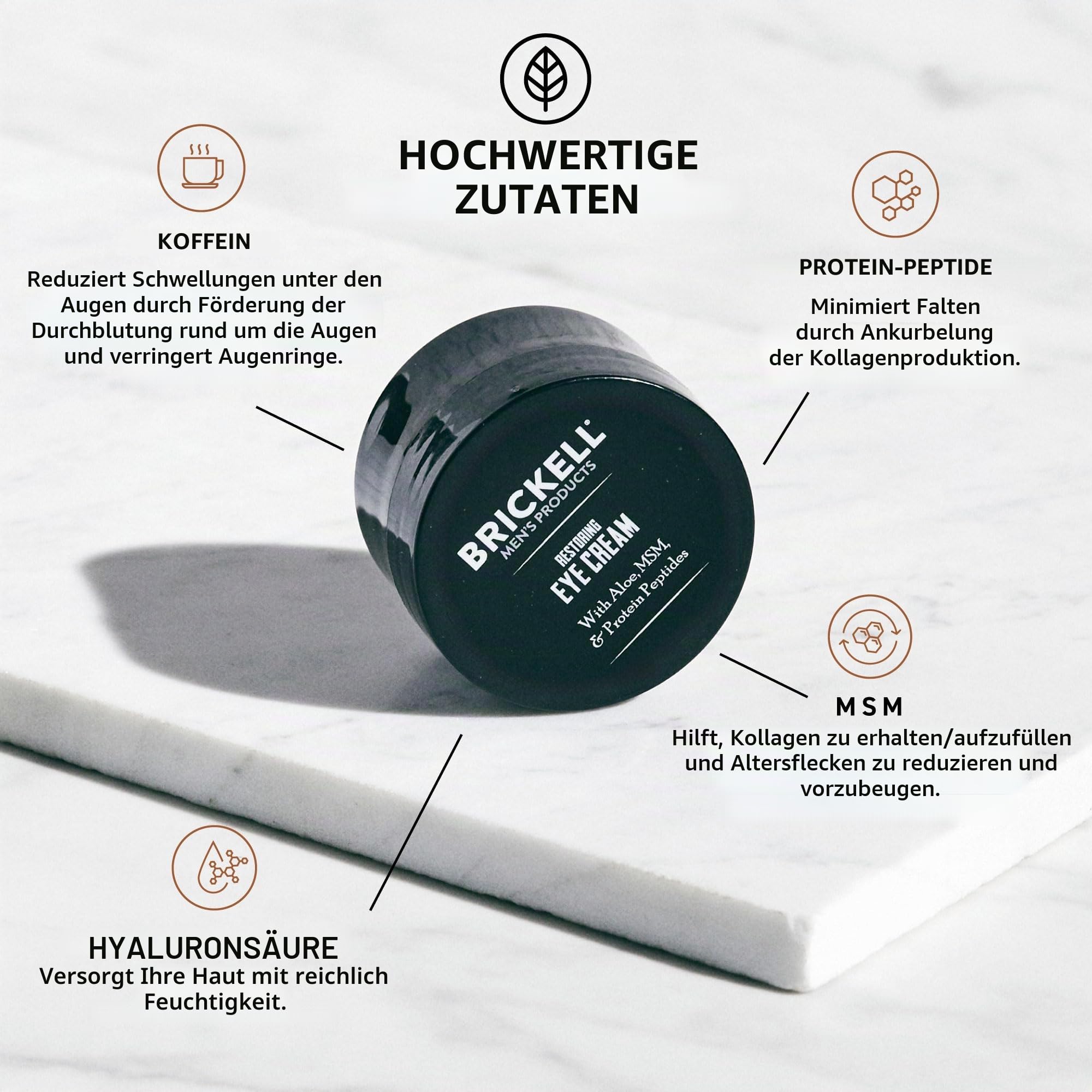 Brickell Men's Restoring Eye Cream - Natürliche und organische Anti Aging Augencreme - Augencreme gegen Falten und Augenringe - Reduziert Tränensäcke & Augen Schwellungen - 15 ml - Unparfümiert