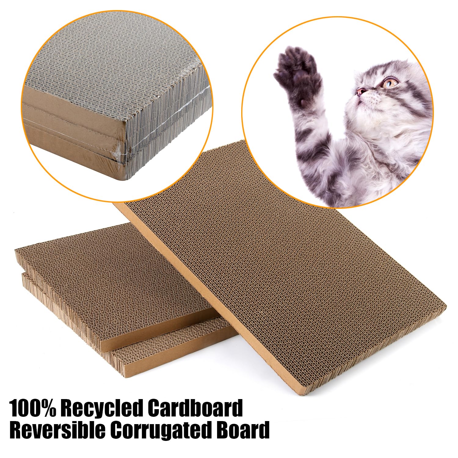 Kichwit Almohadillas rascadoras para gatos, 3 piezas de cartón rascador para gatos con una caja, tabla de rascar reversible para gatos (grande)