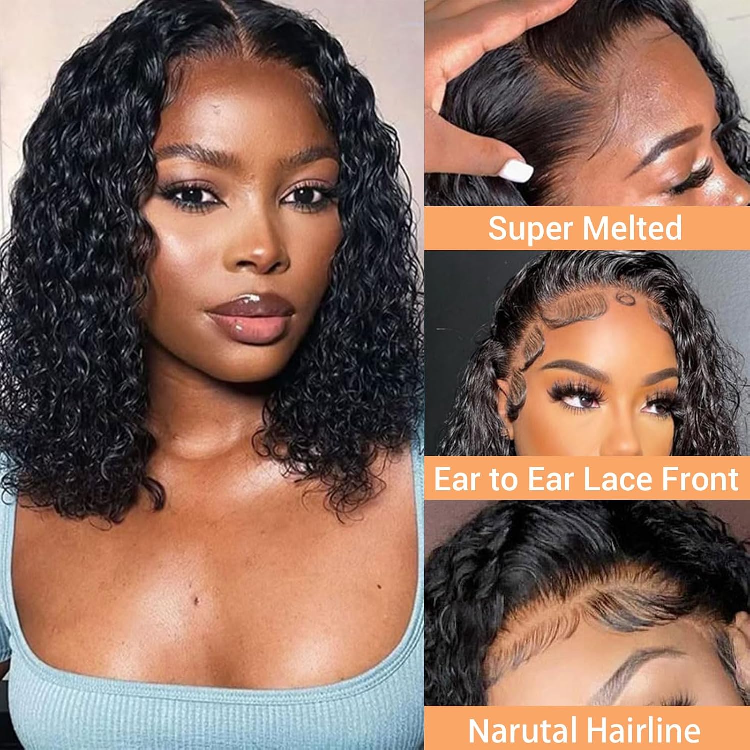 Bob Wig Human Hair 13x4 Deep Curly Lace Front Wig Human Hair Pre Plucked 200% Density Short Bob Curly Wig with Baby Hair Glueless Curly Wig for Black Women 10 Inch