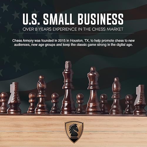 Miniatura 2 de Chess Armory Juego de ajedrez magnético de 15 x 15 pulgadas juego de ajedrez de madera de nogal incrustado con tablero de ajedrez plegable piezas de