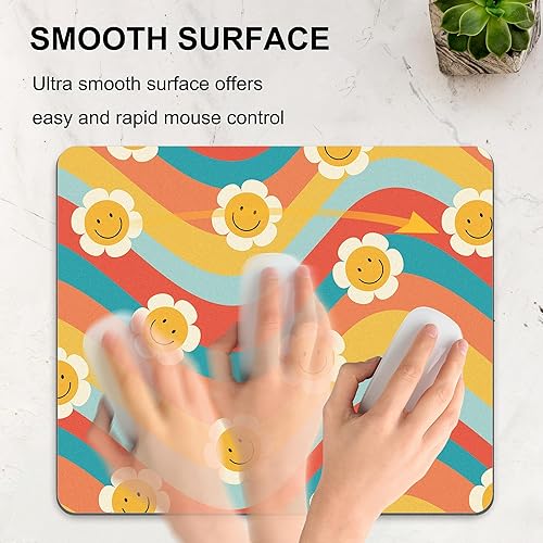 Miniatura 6 de Alfombrilla de mouse rectangular con cara sonriente, diseño de margaritas, diseño de flores de margarita, alfombrilla de mouse rectangular para