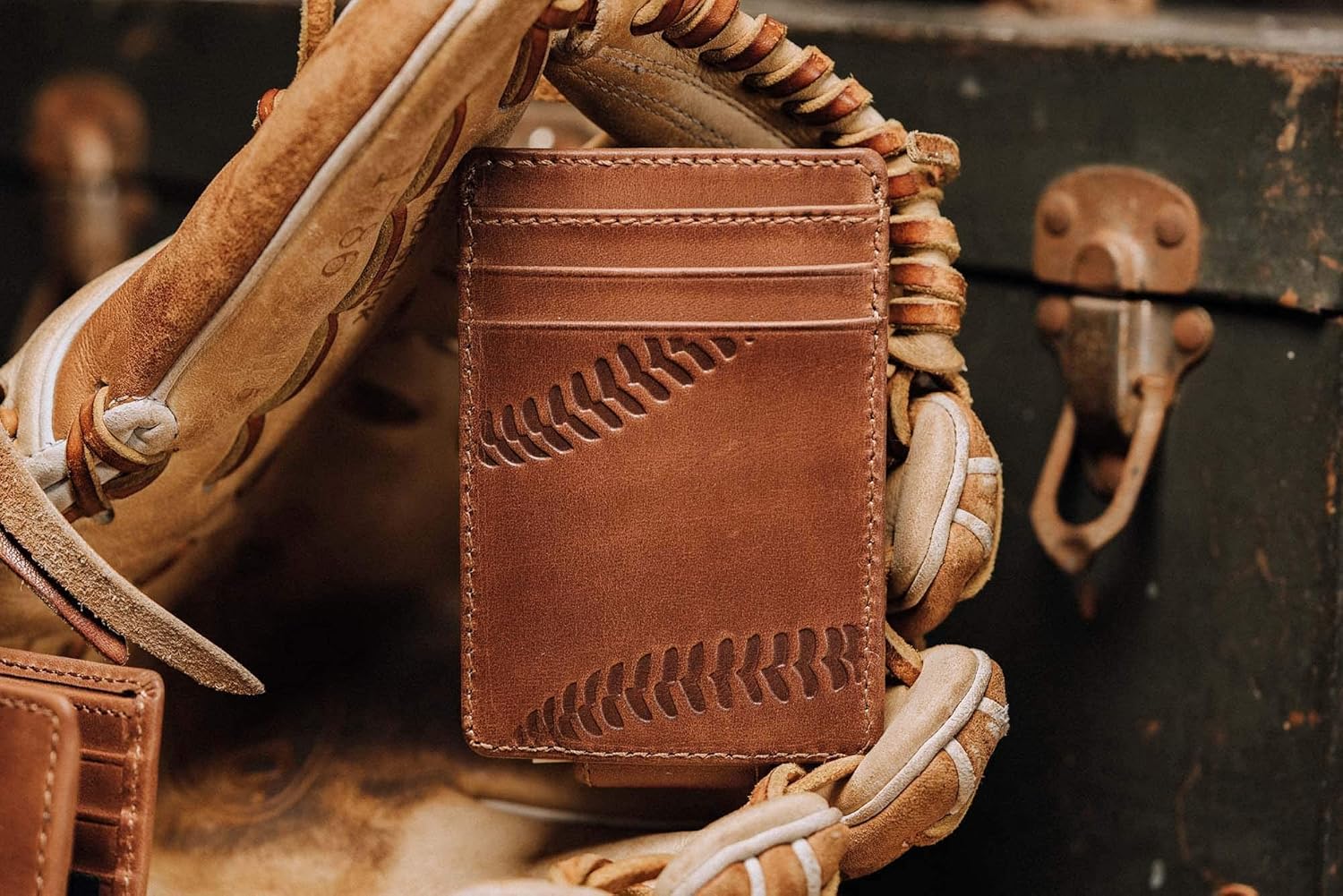 House of Jack Co. Baseball Slim Money Clip Wallet for Men, Strong Magnetic Front Pocket Card Holder, Full Grain Cowhide Leather Wallet, Brown - Image 5