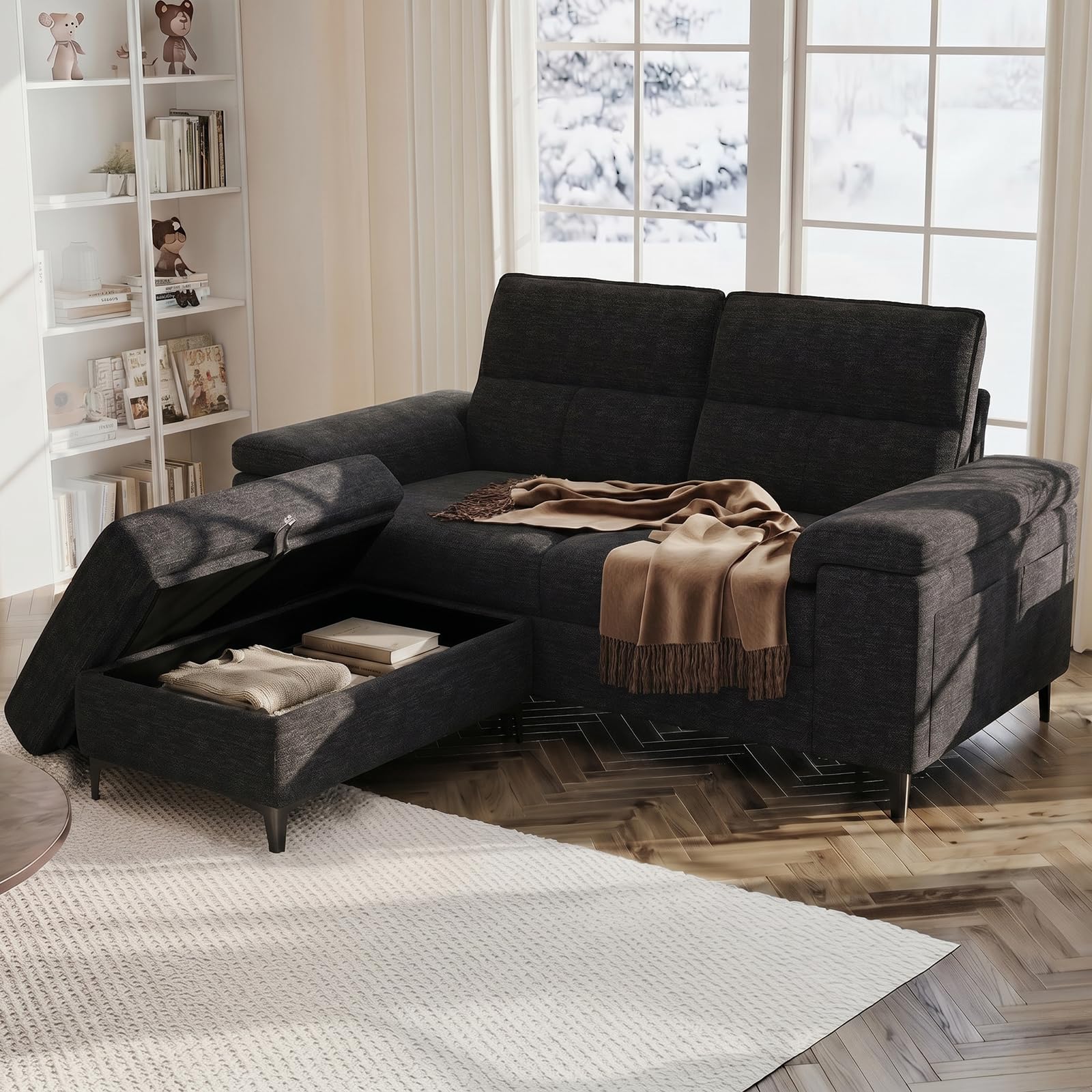 71.25" L Shaped Sectional Couches Deep Seat Sofa for Living Room(Dark Gray)
