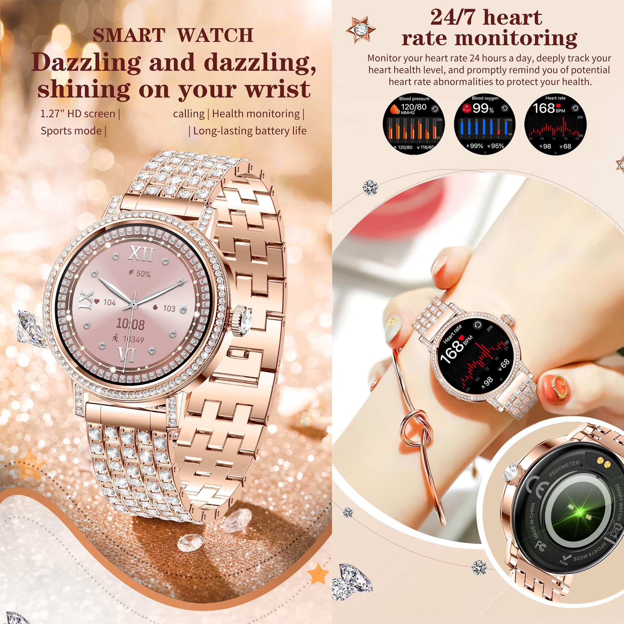 Reloj Inteligente Mujer con Llamadas, 1,27 Pulgada Smartwatch Mujer Deportivo con Podometro Pulsometro SpO2 Sueño Presion Arterial Actividad IP67 Reloj Digital para iOS Android (Plateado)