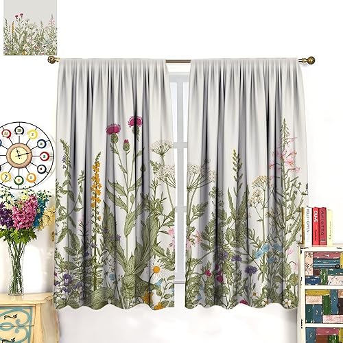 Miniatura 463 de Retro 70s Floral Blackout Window Curtains, Watercolor Flower Plant Rustic Modern Style Pattern Window Drapes, for Bedroom Living Room 42x45in 2
