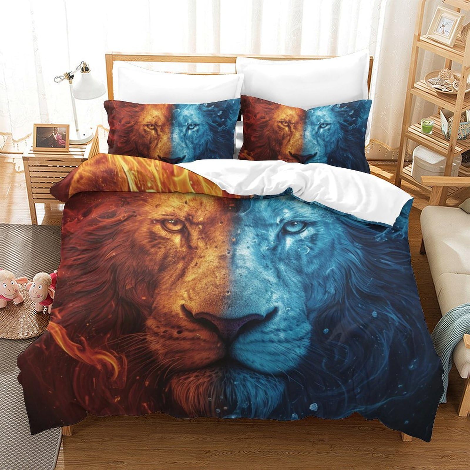 Housse de couette lion 220x240 anti-acarien hypoallergénique pour un sommeil sain