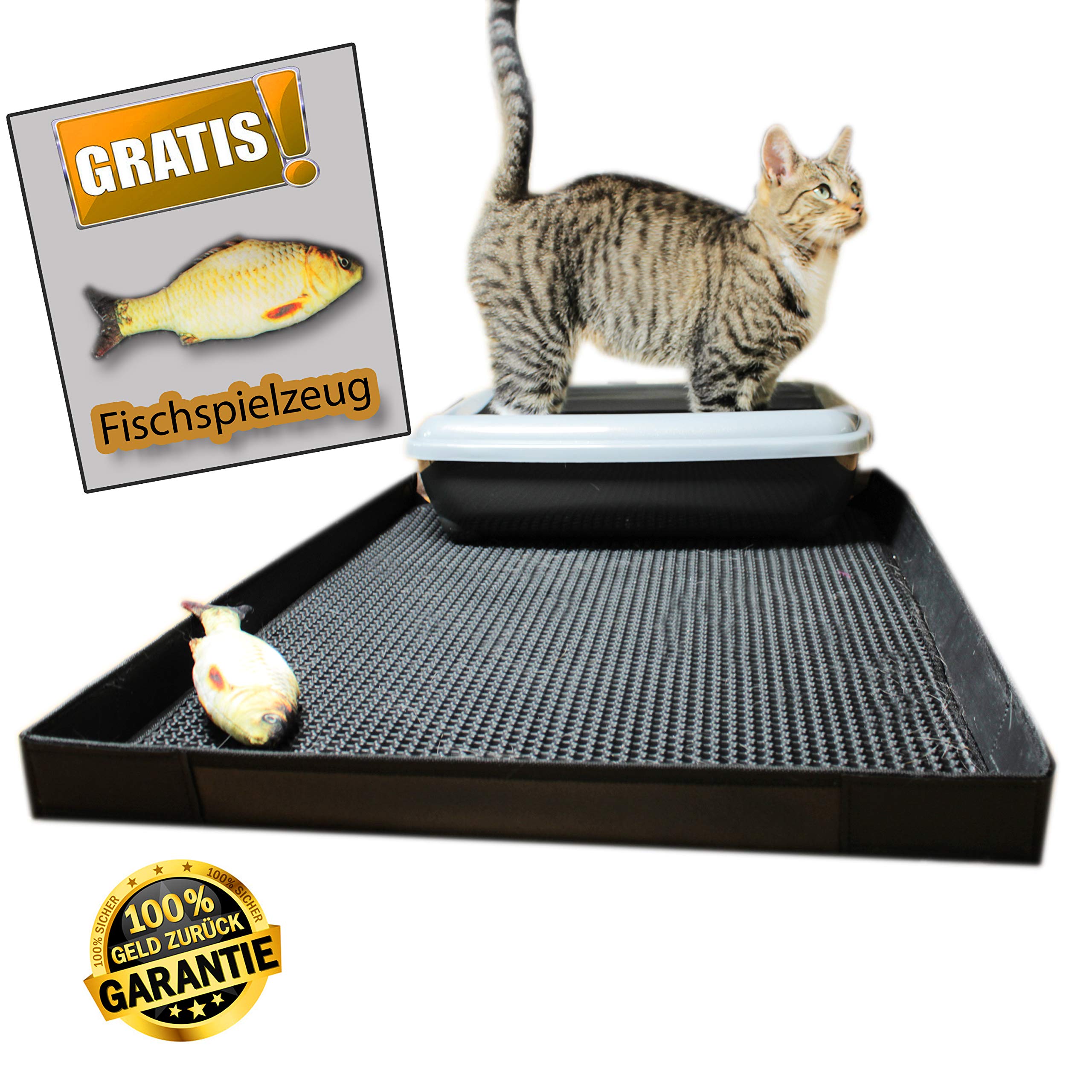 O&K GRUPPE Katzenklo Matte mit Kanten, Katzentoilette Waben Design,Katzenstreu doppelte wasserdichte 75 * 55 * 4 mit Spielzeug