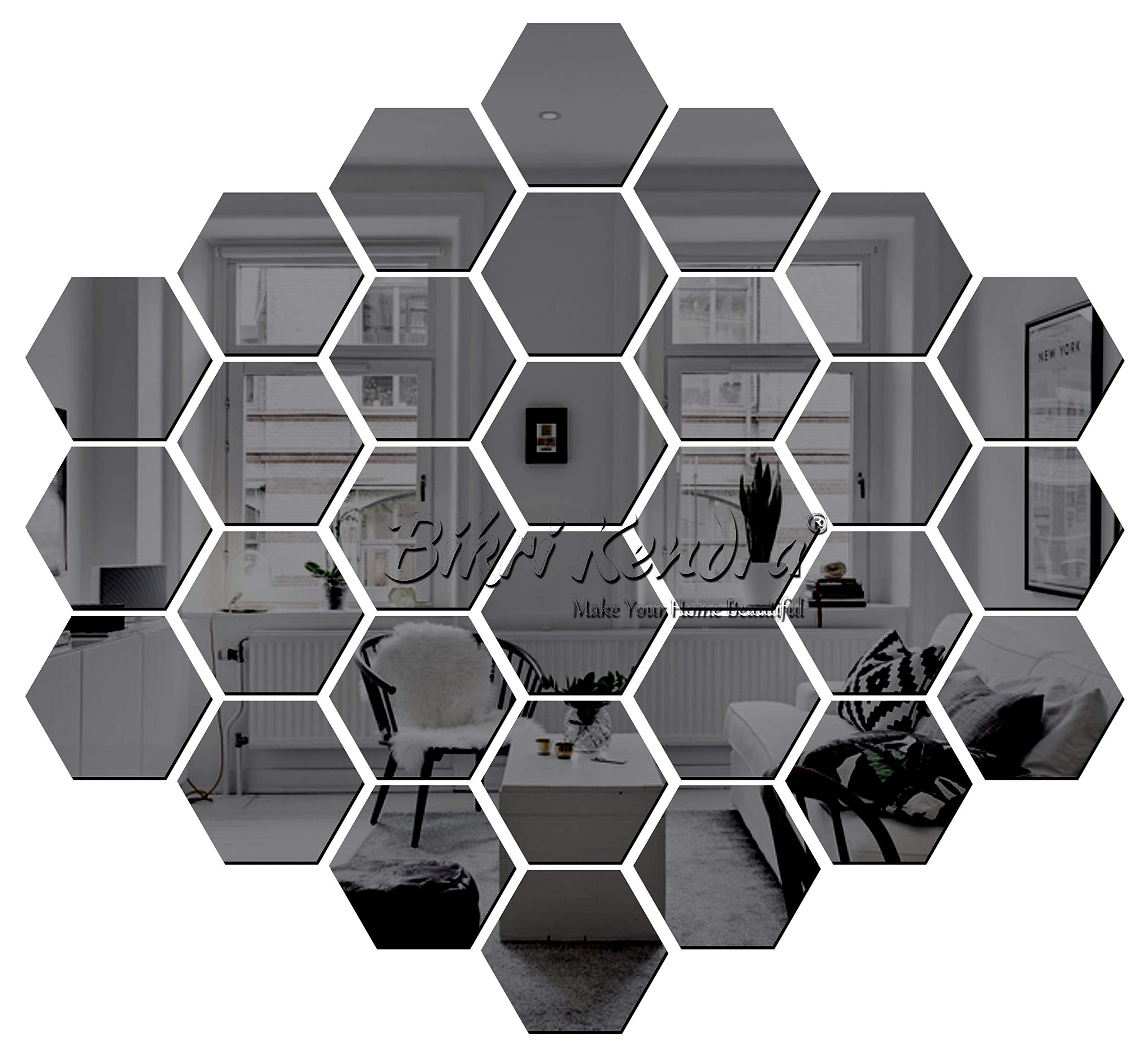 Bikri Kendra - Hexagon 30 Mirror Stickers for Wall, Acrylic Mirror Wall Decor Sticker, Hexagonal Mirror Wall Sticker, Wall Mirror Stickers, Wall Stickers for Hall Room, Bed Room, Kitchen (Black) Glass (B08S745773) Amazon Price History, Amazon Price Tracker