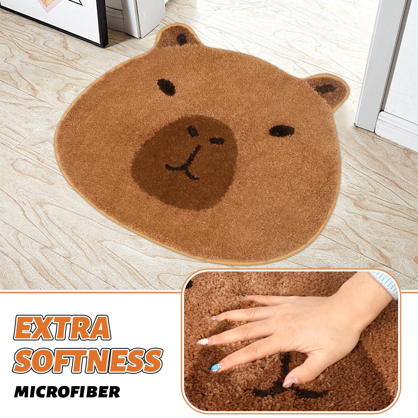 Capybara - Tapete de baño, suave y absorbente, bonito tapete de baño para baño, antideslizante, tapete de felpa para puerta, tapete de baño con forma de animal para bañera, ducha, decoración 5