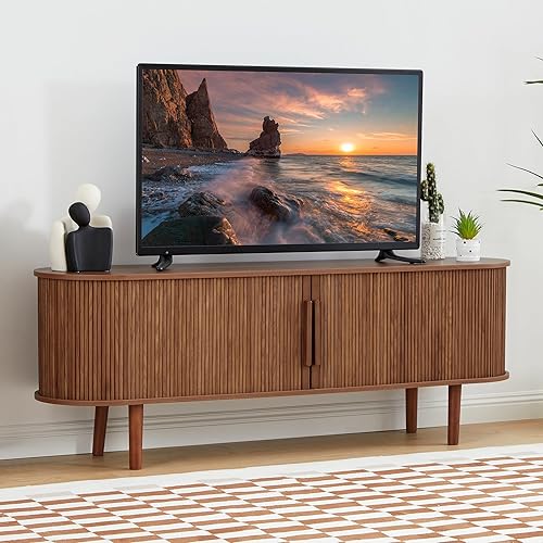 Miniatura 63 de Soporte de TV, mesa consola multimedia con puerta corredera y compartimento de almacenamiento, centro de entretenimiento moderno con almacenamiento