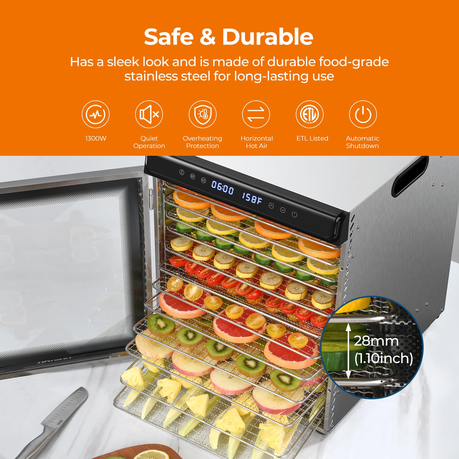 Stainless Steel Food Dehydrator Machine, 12 Trays Food