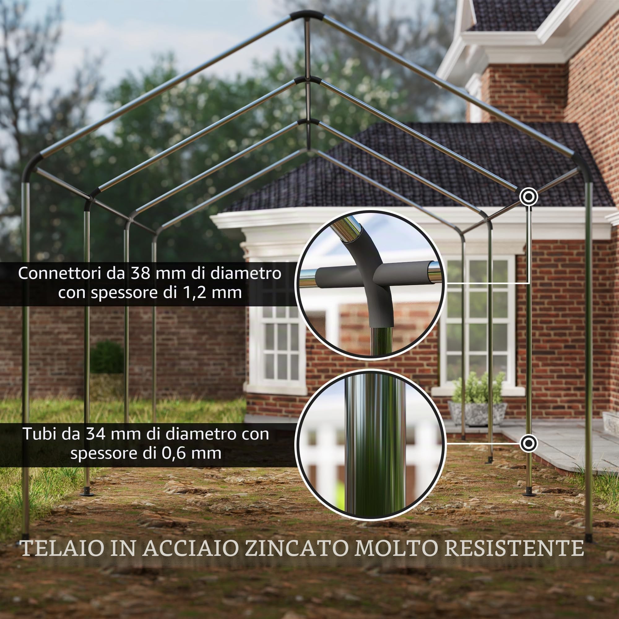 Outsunny Tenda da garage Carport 3 x 6 m con 2 porte avvolgibili, tessuto PE 200 g, resistente ai raggi UV e impermeabile, per auto, camion, barca, verde