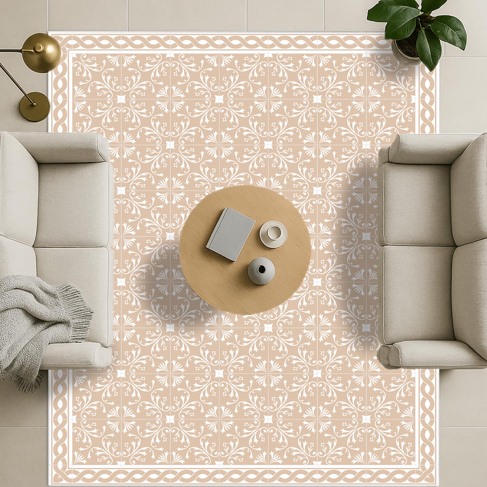 DobleUve Estudio Tapis Vinyle 37 | Beige | 65x200 cm | Tapis Cuisine et Salon Antidérapant Antifongique Ignifuge | Pour Enfants et Bain PVC