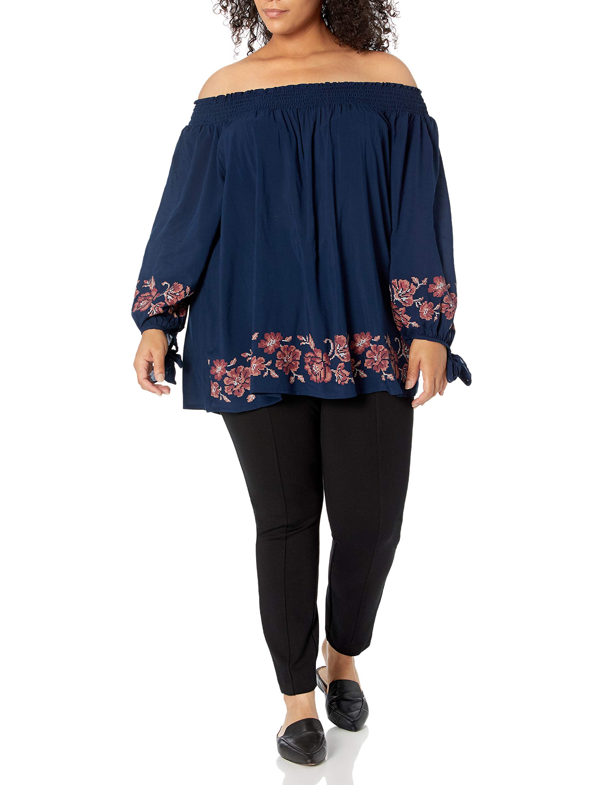 womens Plus-size 3/4 Sleeve Off The Shoulder Woven Top Blouse