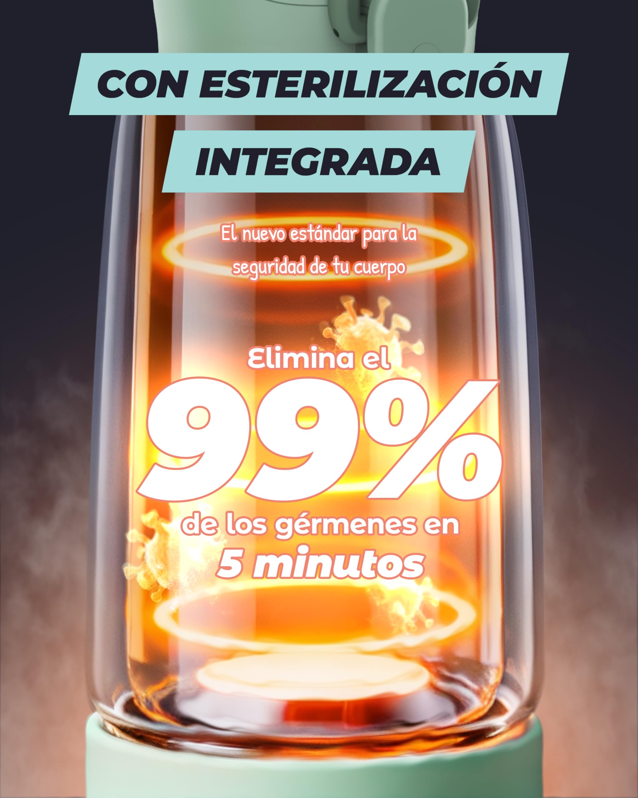 Calientabiberones Portátil: Autolimpieza, control temperatura, 8 tomas/carga, 450ml, 100W para leche materna, fórmula y agua