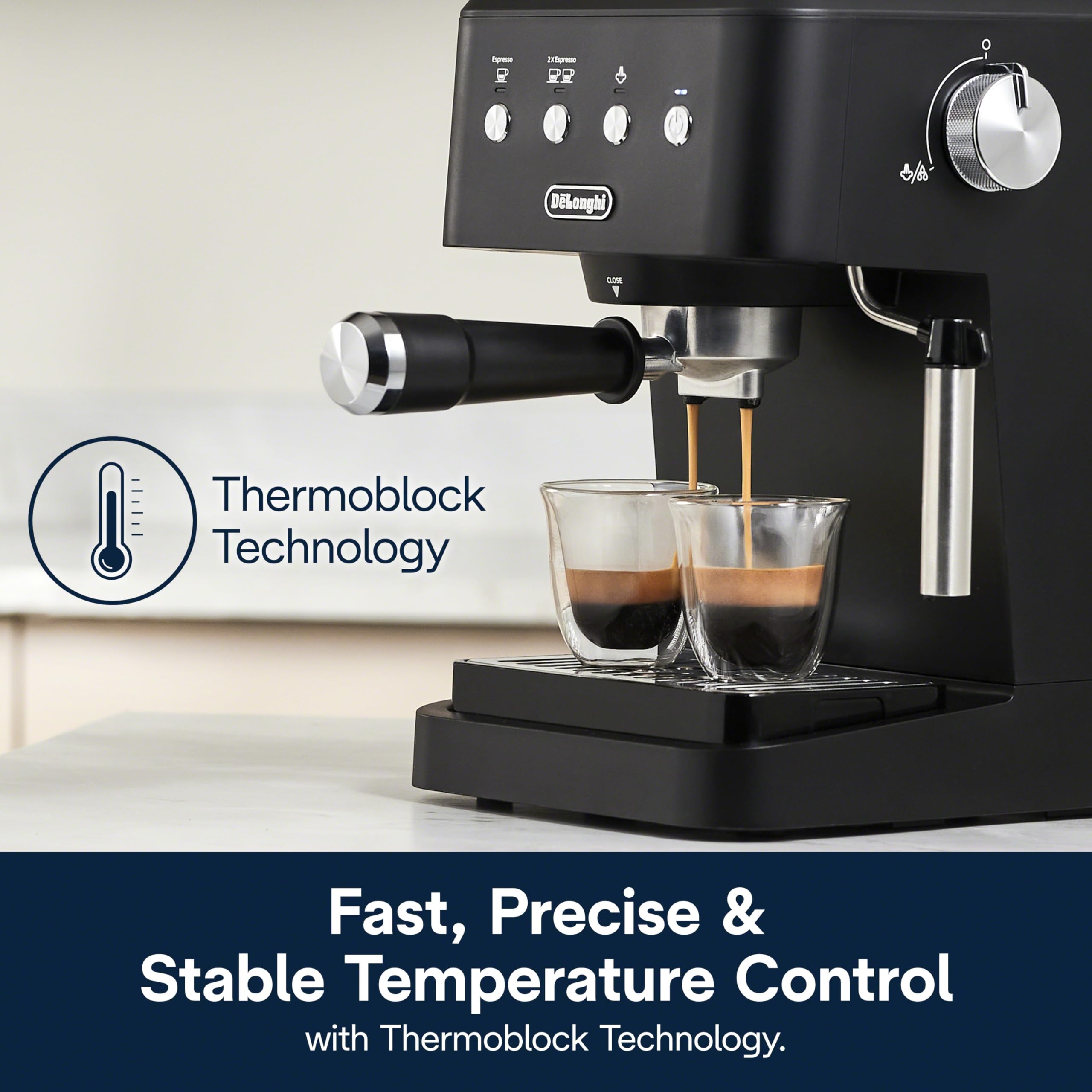 De’Longhi Classic Matte Black Espresso Machine, Easy-to-Use Milk Frother view 3