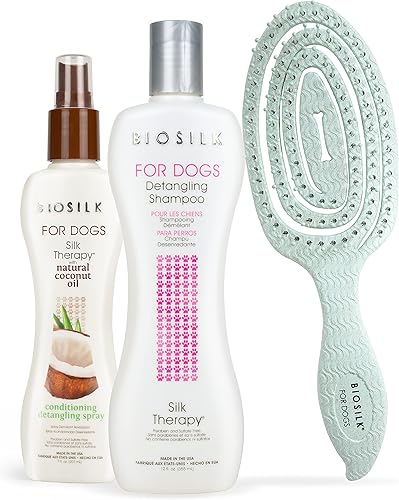 BioSilk Kit de desenredado  Incluye champú desenredante para perros de terapia de seda, spray acondicionador desenredante y cepillo de alfiler, kit