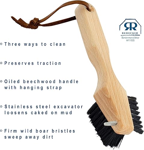 Miniatura 4 de REDECKER Cepillo de suela para zapatos, cerdas de jabalí, madera de haya engrasada y diseño de acero inoxidable, 3 formas de limpiar, fabricado en